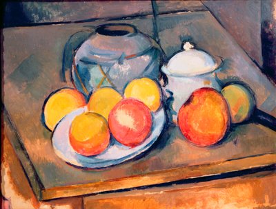 Straw-covered vase, sugar bowl and apples, 1890-93 by Paul Cézanne